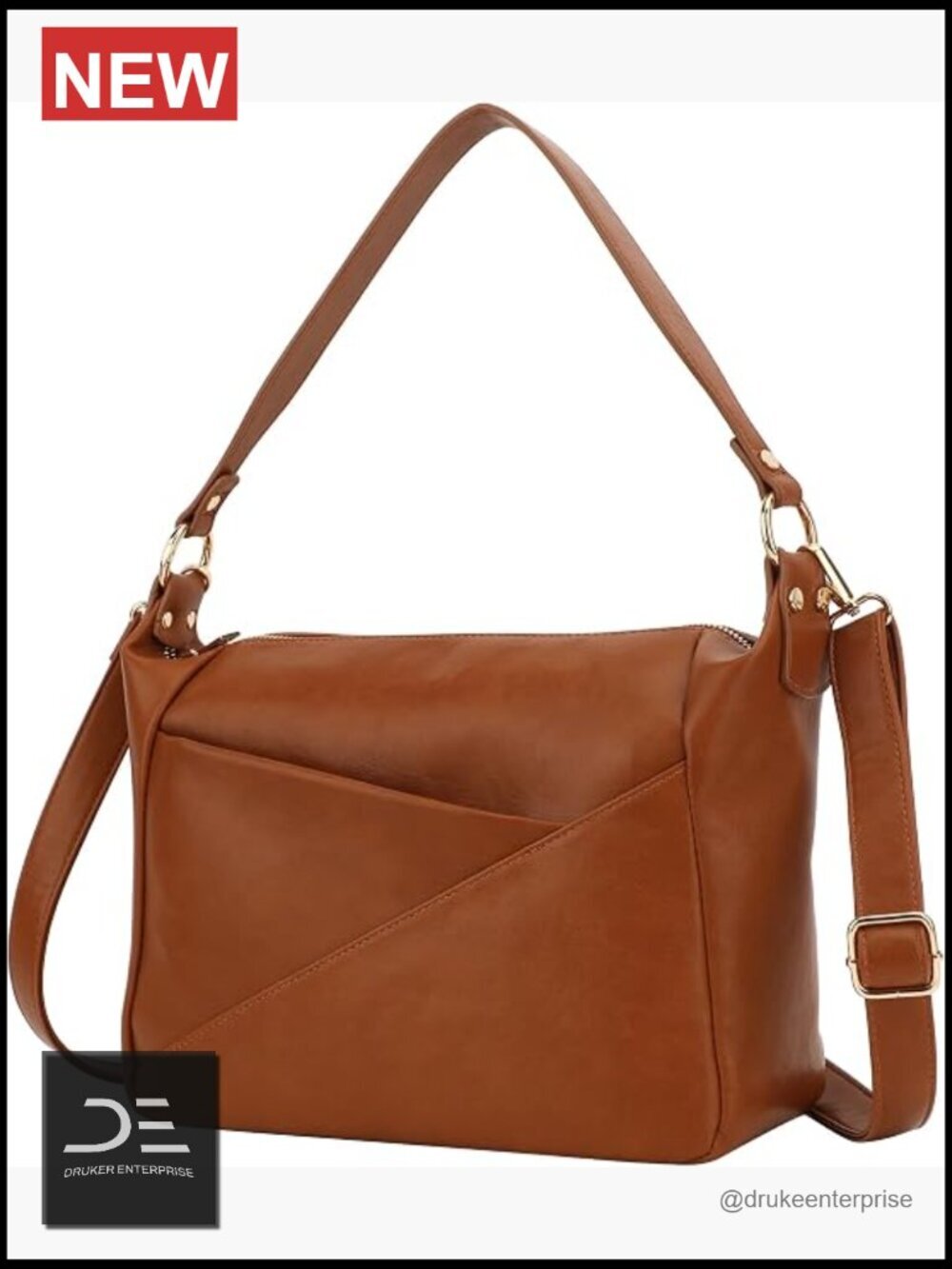 Vegan Leather Crossbody Bag with Multiple Pockets, Top Handle Satchel